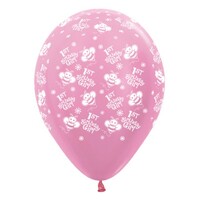 Sempertex 30cm 1st Birthday Girl Bumble Bee's Satin Pearl Pink Latex Balloons, 25PK