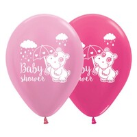 Sempertex 30cm Baby Shower Hippo Satin Pearl Pink and Metallic Fuchsia Latex Balloons, 25PK