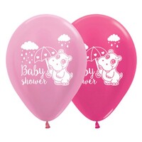 Sempertex 30cm Baby Shower Hippo Satin Pearl Pink and Metallic Fuchsia Latex Balloons, 6PK
