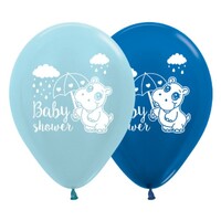 Sempertex 30cm Baby Shower Hippo Satin Pearl Blue and Metallic Blue Latex Balloons, 25PK