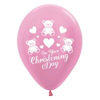 Sempertex 30cm On Your Christening Day Satin Pearl Pink Latex Balloons, 25PK
