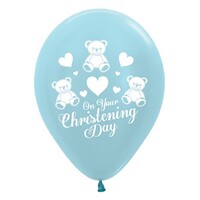 Sempertex 30cm On Your Christening Day Satin Pearl Blue Latex Balloons, 25PK