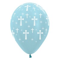Sempertex 30cm Holy Cross Satin Pearl Blue Latex Balloons, 25PK