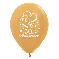 Sempertex 30cm 50th Anniversary Hearts Metallic Gold Latex Balloons, 25PK
