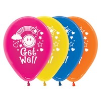 Sempertex 30cm Get Well Smiley Faces Crystal Assorted Latex Balloons, 25PK