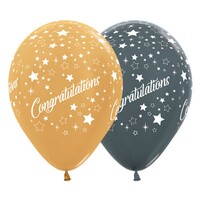 Sempertex 30cm Congratulations Stars Metallic Gold and Silver Latex Balloons, 25  PK