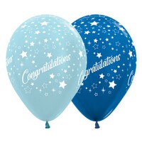 Sempertex 30cm Congratulations Stars Satin Pearl Blue and Metallic Blue Latex Balloons, 25PK