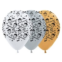 Sempertex 30cm Graduation Smiley Faces Satin White, Silver and Metallic Gold Latex Balloons, 25PK
