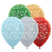 Sempertex 30cm Merry Christmas Snowflakes Satin Pearl and Metallic Assorted Latex Balloons, 25PK