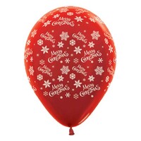 Sempertex 30cm Merry Christmas Snowflakes Metallic Red Latex Balloons, 6PK