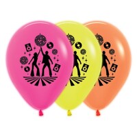 Sempertex 30cm Disco Theme Neon Fuchsia, Yellow and Orange Latex Balloons, 25PK