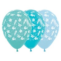 Sempertex 30cm Sea Creatures Fashion Aquamarine, Caribbean Blue and Blue Pastel Latex Balloons, 25PK