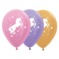 Sempertex 30cm Unicorn Sparkles and Stars Satin Pearl Pink, Lilac and Metallic Gold Latex Balloons, 25PK