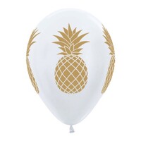 Sempertex 30cm Tropical Pineapple Satin Pearl White and Gold Ink Latex Balloons, 25PK
