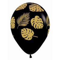 Sempertex 30cm Leaves Gold on Fashion Black Latex Balloons 080, 12PK