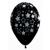 Sempertex 30cm METALink Bold Stars Fashion Black Latex Balloons 12PK