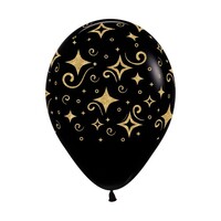 Sempertex 30cm Golden Diamonds Fashion Black with Glitter Ink Latex Balloons 080, 12PK