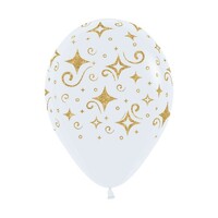 Sempertex 30cm Golden Diamonds Fashion White with Glitter Ink Latex Balloons 005, 12PK