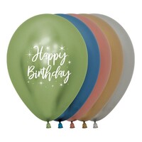 Sempertex 30cm Happy Birthday Radiant Metallic Reflex Assorted Latex Balloons, 12PK