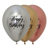 Sempertex 30cm Happy Birthday Radiant Metallic Reflex Deluxe Assorted Latex Balloons, 25PK