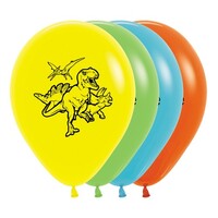 Sempertex 30cm Dinosaurs Fashion Yellow, Lime, Caribbean Blue and Orange Latex Balloons, 25PK