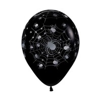 Sempertex 30cm METALink Silver Spiders Fashion Black Latex Balloons, 12PK