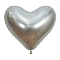 Sempertex 35cm Hearts Metallic Reflex Silver Latex Balloons 981, 12PK