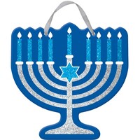 Hanukkah Hanging Sign MDF Glittered and Ribbon Hanger