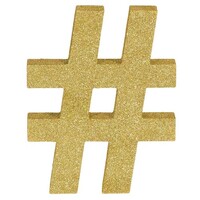 Letter Symbol # Hashtag Gold Glittered Decoration MDF