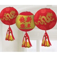 Chinese New Year Deluxe Paper Lanterns and Tassels Foil Hot Stamped