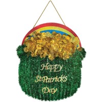 Happy St Patrick's Day Tinsel Hanging Pot of Gold Decoration