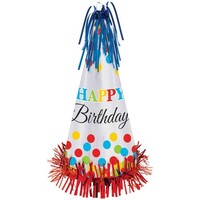 Bright Birthday Large Cone Hat with Foil Fringe