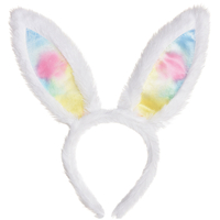 Easter Bunny Fabric Rainbow and White Ears Headband
