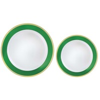 Premium Plastic Plates Hot Stamped with Festive Green Border