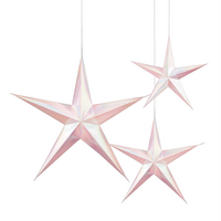 Hanging 3D Star Decorations Iridescent White and Pink