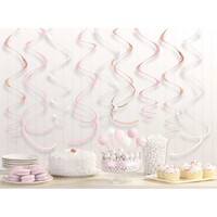 Rose Gold and Blush Hanging Swirls Decorations Foil and Plastic 