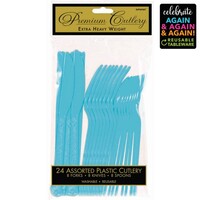 Premium Cutlery Set 24 Pack Caribbean Blue Extra Heavy Weight