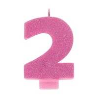 #2 Pink Glitter Numeral Candle  
