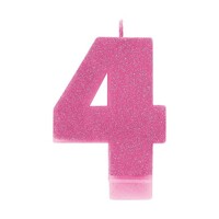 #4 Pink Glitter Numeral Candle  