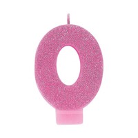#0 Pink Glitter Numeral Candle  