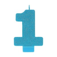 #1 Blue Glitter Numeral Candle  