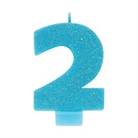 #2 Blue Glitter Numeral Candle  