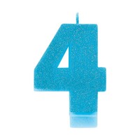 #4 Blue Glitter Numeral Candle  
