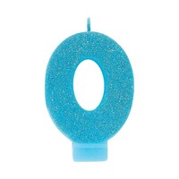 #0 Blue Glitter Numeral Candle  