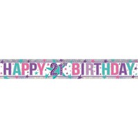 Banner Holographic Happy Birthday 21st Pink