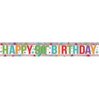 Banner Holographic Happy Birthday 90th Multi Coloured