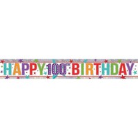 Banner Holographic Happy Birthday 100th Multi Coloured