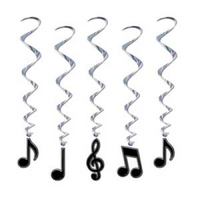 Music Notes Neon Coloured Hanging Decoration Whirls 5 Pack