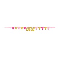 Banner Pennant one Gold and Pink Glittered 