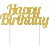 Cake Topper Happy Birthday Gold Glittered